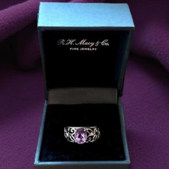 Amethyst 1K natural beautiful, marquee cut 925 silver, scroll style ring ❤️ - Picture 2 of 5